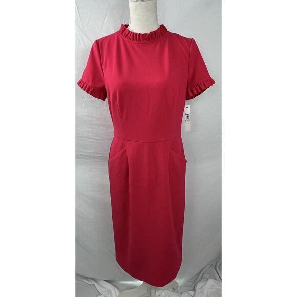 Maggy London Women's Ruffle Short Sleeve Slant Pocket Dress Sz. 10P $118 *NWT - Picture 1 of 11